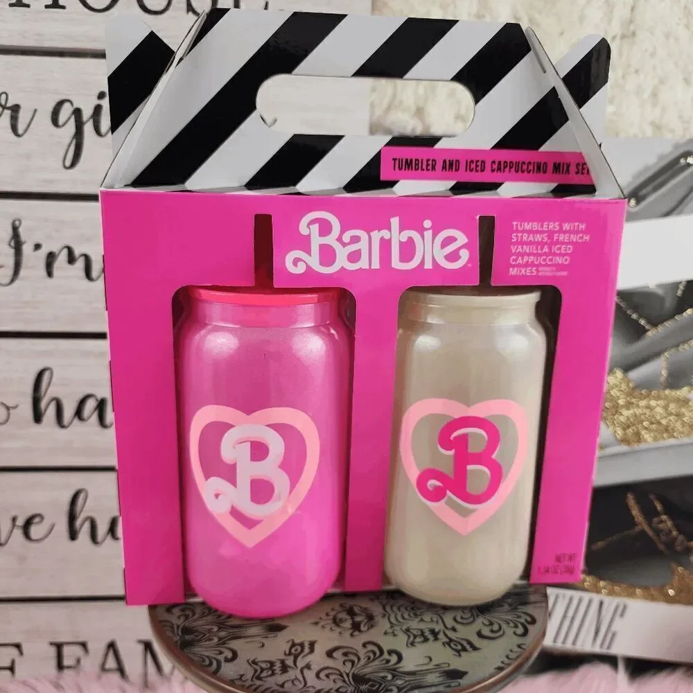 💕 NWT Barbie Pink Tumbler with Iced Cappuccino Mix #7167 💕